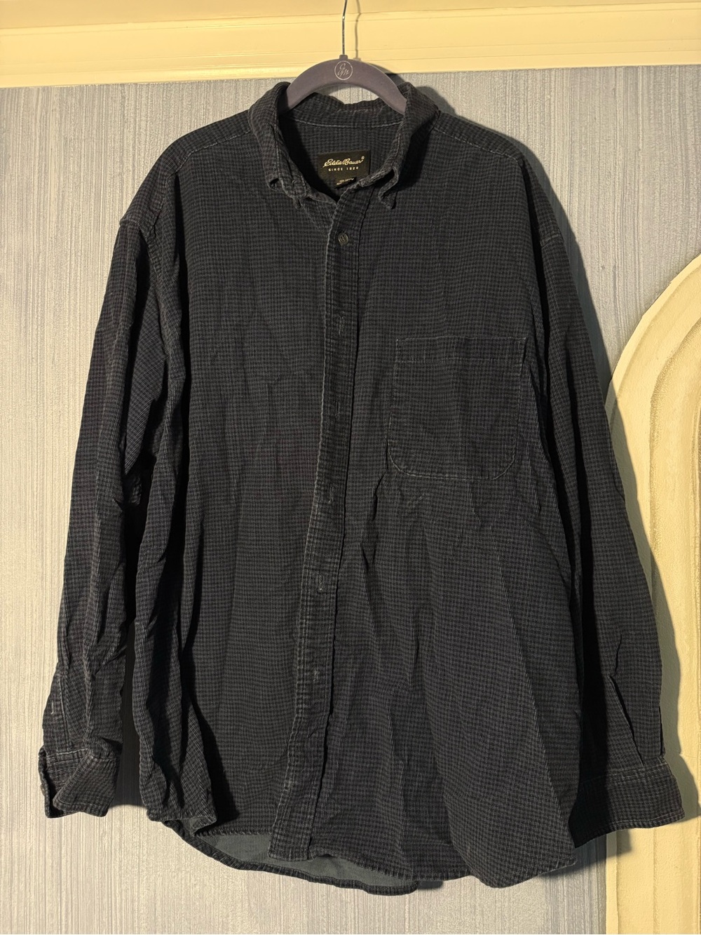 Eddie Bauer Cotton Gingham Button Down dark navy Blue XL Like New